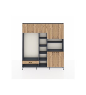 Arges Gardrop 11 Raflı Tek Çekmeceli 7 Kapaklı 220x30x243 Antrasit-Çam