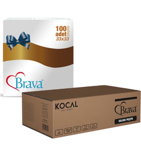 Brava 1/8 Garson Katlama Peçete 33x33 cm Beyaz 2 Katlı – Kenar Desenli, 100 lü (12 li Koli)