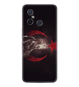 Xiaomi Redmi 12C Kılıf Resimli Desenli Baskılı Silikon Kurt ve Ay Yıldız 1403