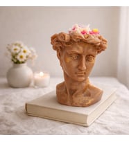 Dekoratif David Heykel Mum Çiçekli Tasarım El Yapımı 15 cm (Gold-Yeşil)