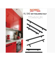 Paslanmaz Boy Kulp Nobel TİTANYUM 96 mm  Modern Dolap & Çekmece Kulpu  5’li Paket (Çok Renkli)