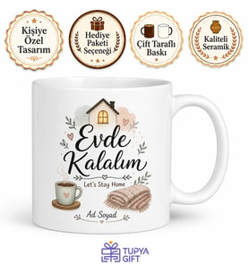 Let's Stay Home Baskılı Evde Kalalım Kupa Bardak Hediye Porselen Mug