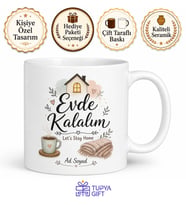 Let's Stay Home Baskılı Evde Kalalım Kupa Bardak Hediye Porselen Mug