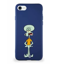 Apple iPhone 8 Soft Premier Kapak Squidward Dokunaç Tasarımlı Silikon Kılıf - Lacivert (Şeffaf)