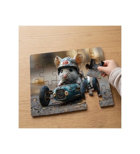 Yarış Arabasında Fare Tasarımlı 24 Parça Ahşap Çocuk Puzzle MPK0282