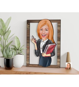 BK Gift Kişiye Özel Kadın Asistan Karikatürlü 3D Ahşap Tablo, Sevgiliye Hediye, Arkadaşa Hediye, Yıl Dönümü Hediyesi, Doğum Günü Hediyesi-1