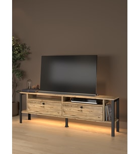 Luce Plus Eko Led Işıklı Dolaplı Metal Ayaklı Minifiksli Tv Ünitesi - Tv Sehpası 160 Cm (Kahverengi)