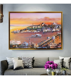 Tablore Tarihi Yarımada Ve İstanbul Camileri Manzarası Tablosu Çerçeveli Kanvas Tablo Modern Salon Dekoru