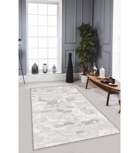 Gri Vintage Kaymaz Tabanlı Makinede Yıkanabilir Halı NU001 - 100 x 160 cm