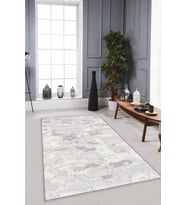 Gri Vintage Kaymaz Tabanlı Makinede Yıkanabilir Halı NU001 - 100 x 160 cm