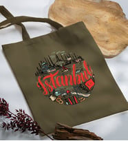 BK Gift İstanbul Tasarımlı Haki Kumaş Bez Çanta, Baskılı Omuz Çantası, Alışveriş Çantası, Arkadaşa Hediye-1