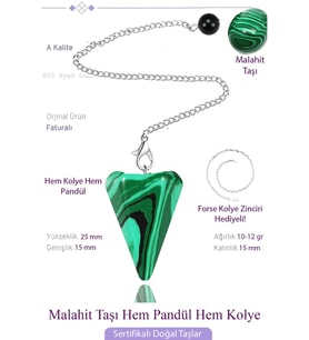 Sertifikalı Malahit - Malakit Taşı Pandül Sarkaç Hem Pandül - Hem Kolye (Çok Renkli)
