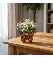 GÜRAL PORSELEN El Dekoru Kelebek Tasarımlı Dekoratif Porselen Vazo Turuncu 13x10 Cm