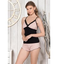 MyBen Kadın Askılı Puantiye Desenli Şortlu Kadın Pijama Takımı 451