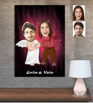 Kişiye Özel Karikatür Baskılı Ahşap Tablo Sevgili-21 30x40