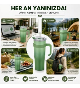 Paslanmaz Çelik,%100 Sızdırmaz, Çift Katmanlı, Pipetli, Saplı Termos Bardak, Termal Matara 1000 ml (Mor+Turuncu)