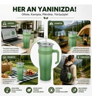 Paslanmaz Çelik,%100 Sızdırmaz, Çift Katmanlı, Pipetli, Saplı Termos Bardak, Termal Matara 1000 ml (Mor+Turuncu)