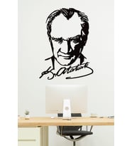 Gowpenart Atatürk Portre İmzalı Dekoratif Siyah Metal Duvar Tablosu Ev & Ofis Dekoru Hediye Tablo 1,5 mm Kalınlık
