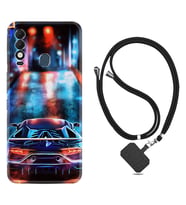 Tecno Spark 8T Kılıf Silikon Boyun Askılı İpli Desenli Silikon Neon Cars 1724