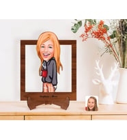 BK Gift Kişiye Özel Kadın Karikatürlü Ahşap Standlı 3D Biblo-100 (Beyaz)