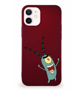 Apple iPhone 12 Mini Soft Premier Kapak Plankton Tasarımlı Silikon Kılıf - Mürdüm (Şeffaf)