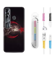 Tecno Spark 6 6 Go 8C 8 Pro 7 7 Pro Kılıf Kablo Koruma Spiral Silikon Kurt ve Ay Yıldız 1403