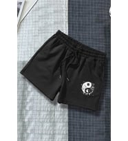 Tasarım Baskılı Pamuk Unisex Penye Short (Siyah)
