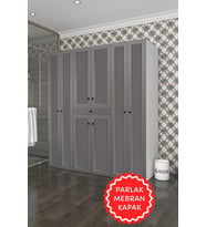 Kenzlife membran çamaşır-kurutma makinesi dolabı nazzam gribyz 187*170*60 çekmeceli raflı mebran kapak suntalam gövde banyo (Beyaz-Gri)