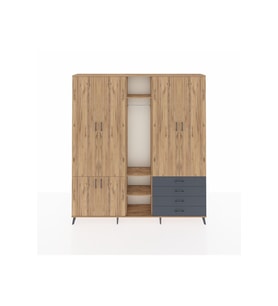 Arges Dolap 14 Raflı 4 Çekmeceli Tek Askılı 220x30x243 Çam-Çam/Antrasit