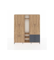 Arges Dolap 14 Raflı 4 Çekmeceli Tek Askılı 220x30x243 Çam-Çam/Antrasit