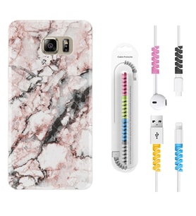 Samsung S7 Edge S20 Fe Plus Ultra S21 S22 Kılıf Kablo Koruma Spiral Silikon Colorfull Marble 2 1389