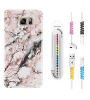 Samsung S7 Edge S20 Fe Plus Ultra S21 S22 Kılıf Kablo Koruma Spiral Silikon Colorfull Marble 2 1389