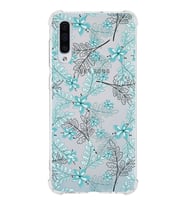 Samsung Galaxy A50 Uyumlu Köşe Korumalı Antişok Kapak Floral Su Yeşili Tasarımlı Şeffaf  Kılıf