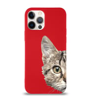 Apple iPhone 12 Pro Max Uyumlu Lansman Kılıf Catface Tasarımlı İçi Kadife Kapak-Kırmızı (Şeffaf)