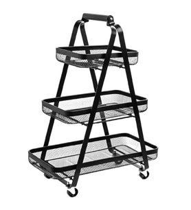 KRAF 496G TEKERLEKLİ METAL 3 KATLI RAF ÜNİTESİ (ÜÇGEN GÖVDE) SİYAH