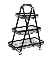KRAF 496G TEKERLEKLİ METAL 3 KATLI RAF ÜNİTESİ (ÜÇGEN GÖVDE) SİYAH