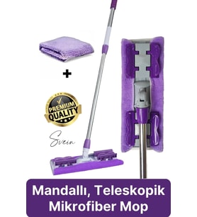 Tak Kullan Çıkart Teleskopik Saplı Yedek Bezli Mandallı Dip Köşe Dar Alan Temizleme Mop Su Emici