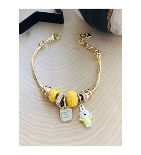 VİDALI, CHARMLARI DEĞİŞTİRİLEBİLİR TAVŞAN CHARM BİLEKLİK GOLD ACR6235