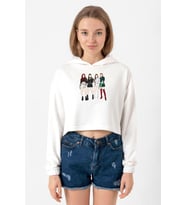 Blackpink Minimalist Ekru Kadın Crop Kapşonlu