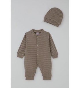 Breeze Erkek Bebek Tulum Çizgili Çıtçıtlı 0-9 Ay, Vizon