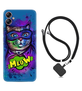 Samsung Galaxy A04E Kılıf Silikon Boyun Askılı İpli Desenli Silikon Super Meow 1715