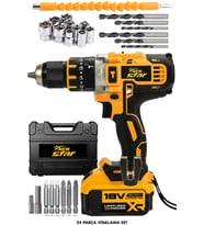 18V Çift Akülü Şarjlı Darbeli Matkap 24 Parça Set