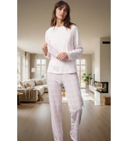 Şık Ekose Desenli Pamuklu Pijama Takımı Bisiklet Yaka Boru Paça Kışlık Günlük Kullanım İçin