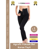 #Tayt İç Göstermeyen Karın Mide Bel Toparlayan Sıkılaştıran Kadın Spor Agraflı Yüksek Bel Korse Tayt (Siyah)