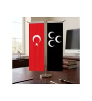Üç Hilal Siyah ve Türk Bayrağı Kırlangıç T tipi Masa Bayrak Takımı