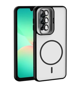 Coverzone Samsung Galaxy A17 ile Uyumlu Z-Etro MagSafe Wireless ?arj Destekli, G��l� Manyetik Tutucu, Stand Olabilen, Kamera Lens Hediyeli Koruyucu K?l?f Siyah