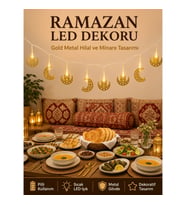 Mey İthalat® Minareli Hilal LED Işık Gold Metal Gövdeli Pilli Ramazan Dekoru