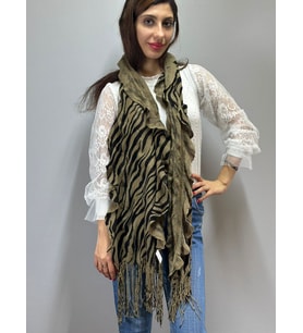 TRİKO LASTİKLİ FIRFIRLI ZEBRA DESENLİ KADIN FULAR ŞAL 160X35 CM (Açık Kahve)
