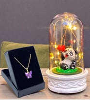 Led Işıklı Tasarımlı Fanus ve Kelebek Kolye Hediye Seti Premium Hediye Set (Model 8)