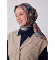 Etnik Desen İpek Twill Eşarp  - 2026 İlkbahar-Yaz (T)  4304 (Kahverengi)